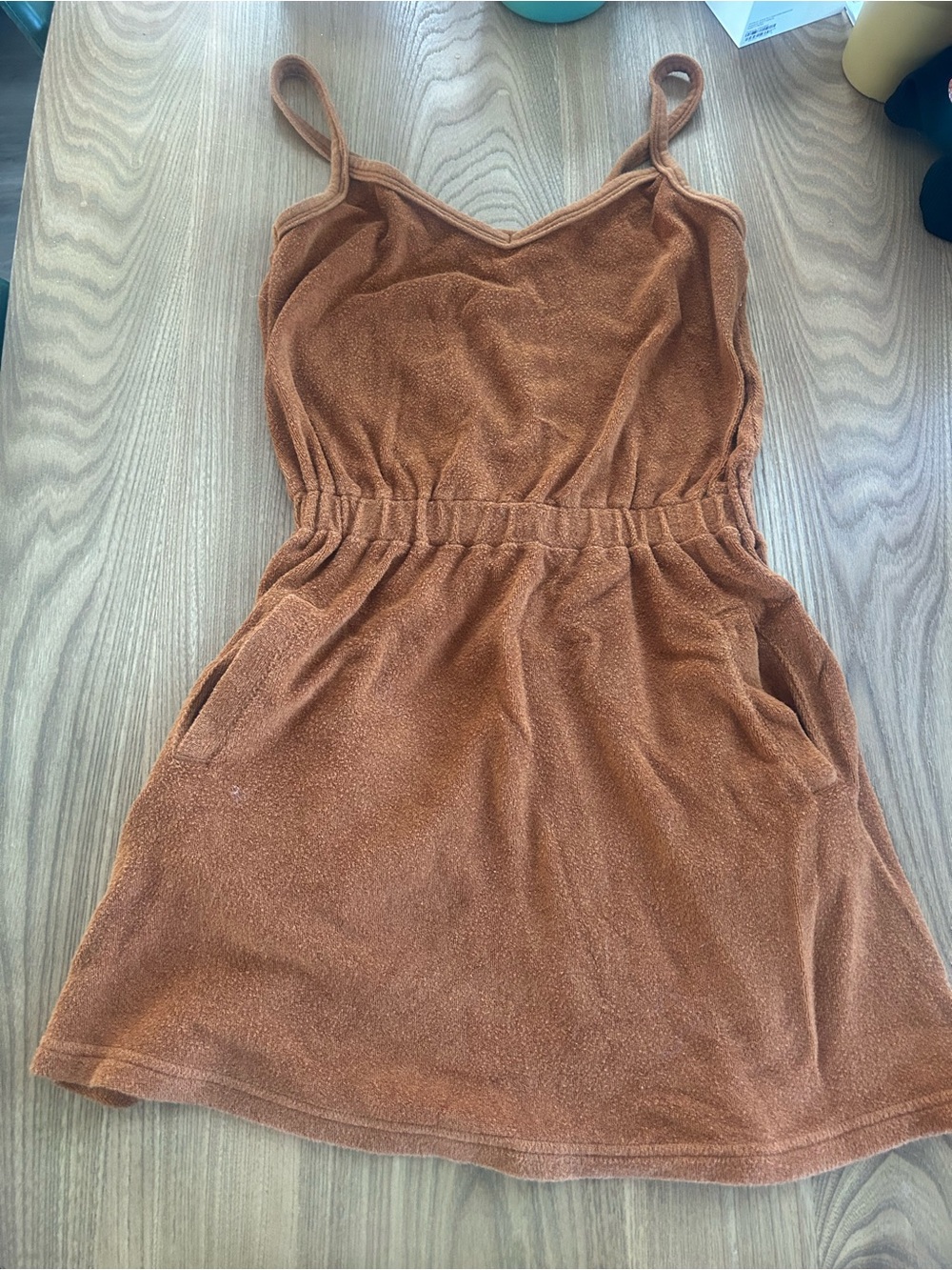 Rust Terry Cloth Spaghetti Strap Dress